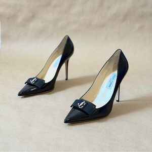 Jimmy Choo Black Patent Leather Heels with Bow EU 43